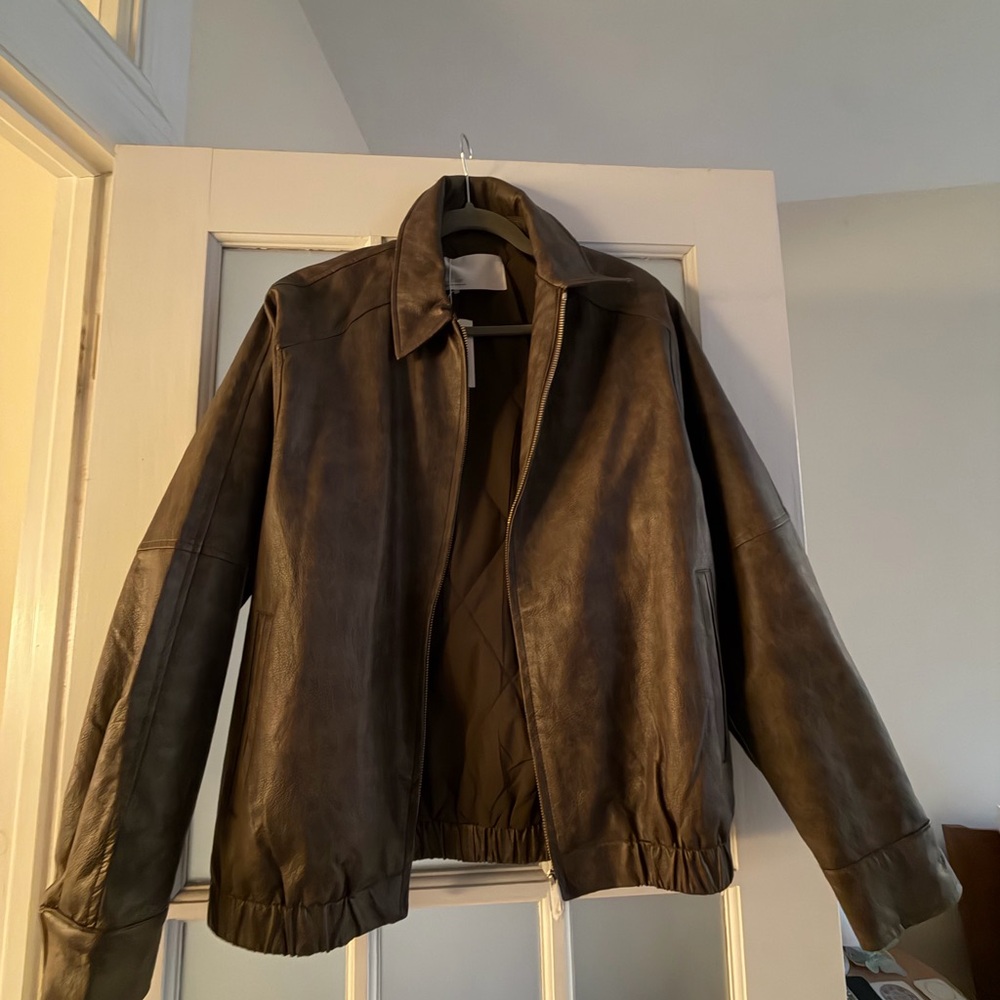 OAK + FORT Quilted Vegan Leather Bomber Jacket